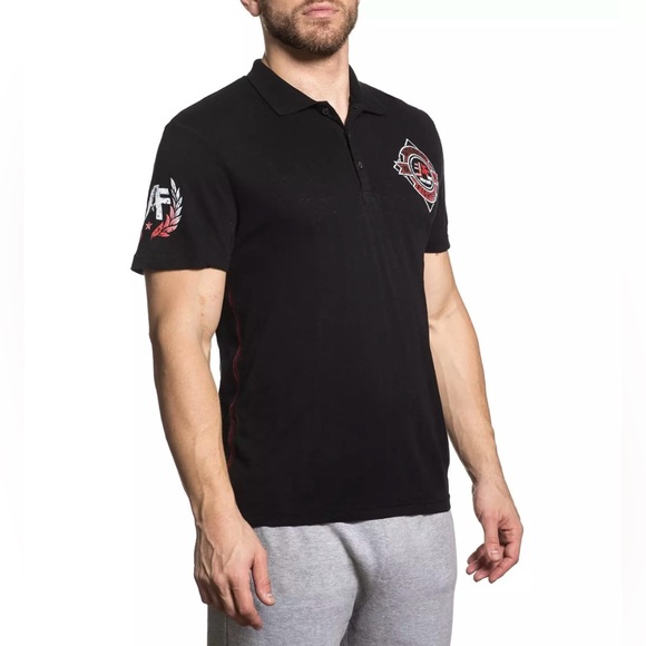American Fighter x Affliction Baylor Men's Black Polo Shirt Size Large - Picture 3 of 15